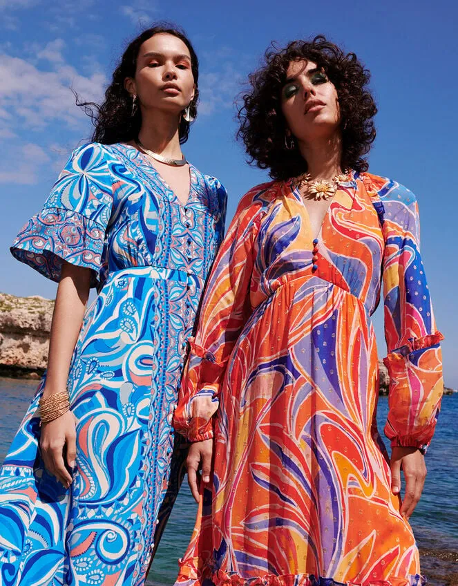 Women Raegan Contrast Print Dress With Lenzing Ecovero Blue Monsoon Dresses