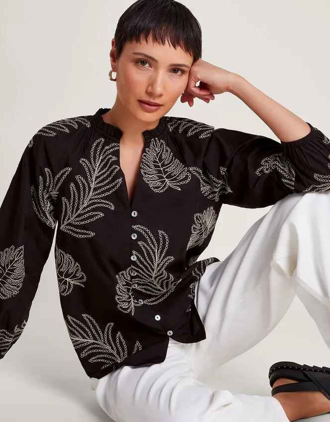 Women Raeni Leaf Print Blouse Black Monsoon Tops and Blouses