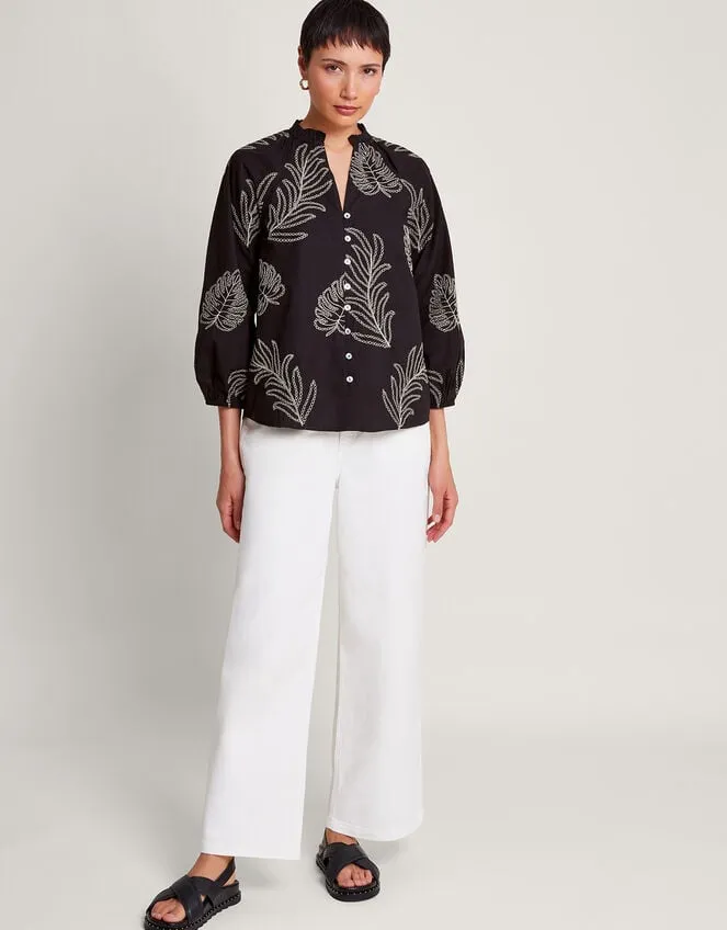 Women Raeni Leaf Print Blouse Black Monsoon Tops and Blouses