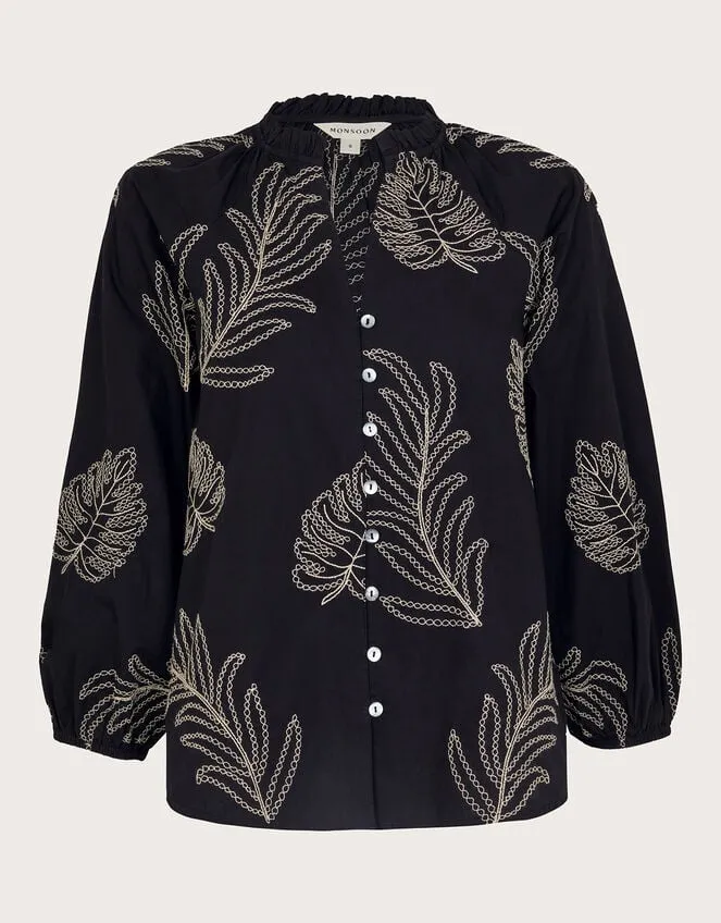 Women Raeni Leaf Print Blouse Black Monsoon Tops and Blouses