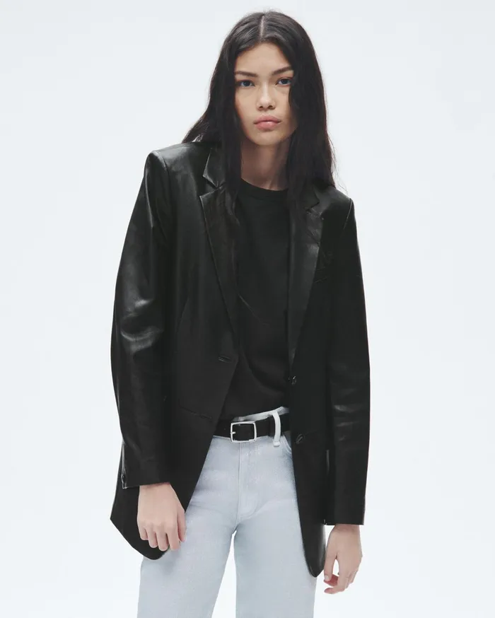 Women Rag and Bone Blazers and Vests Charles Leather Blazer Black