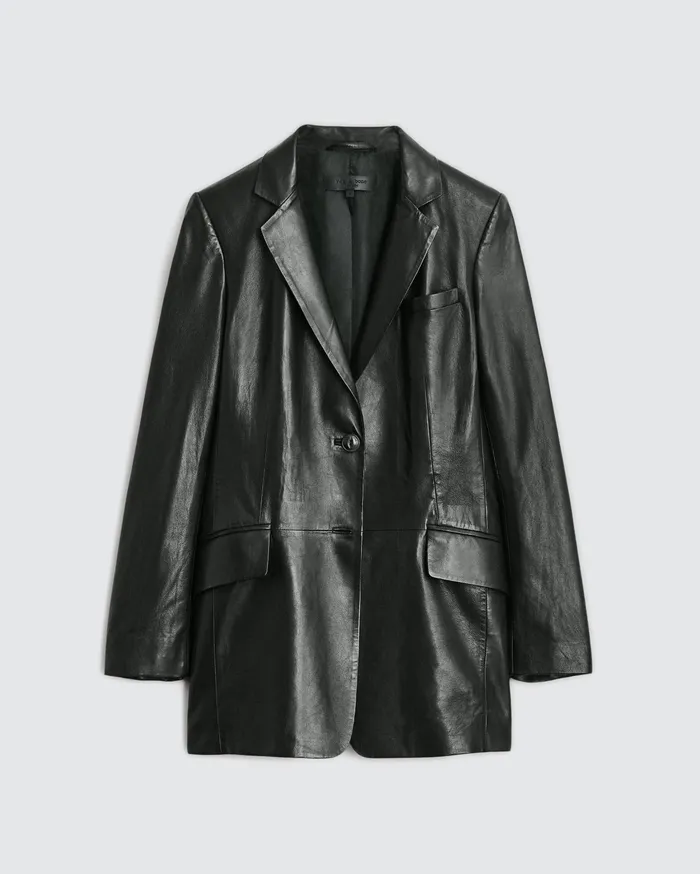 Women Rag and Bone Blazers and Vests Charles Leather Blazer Black
