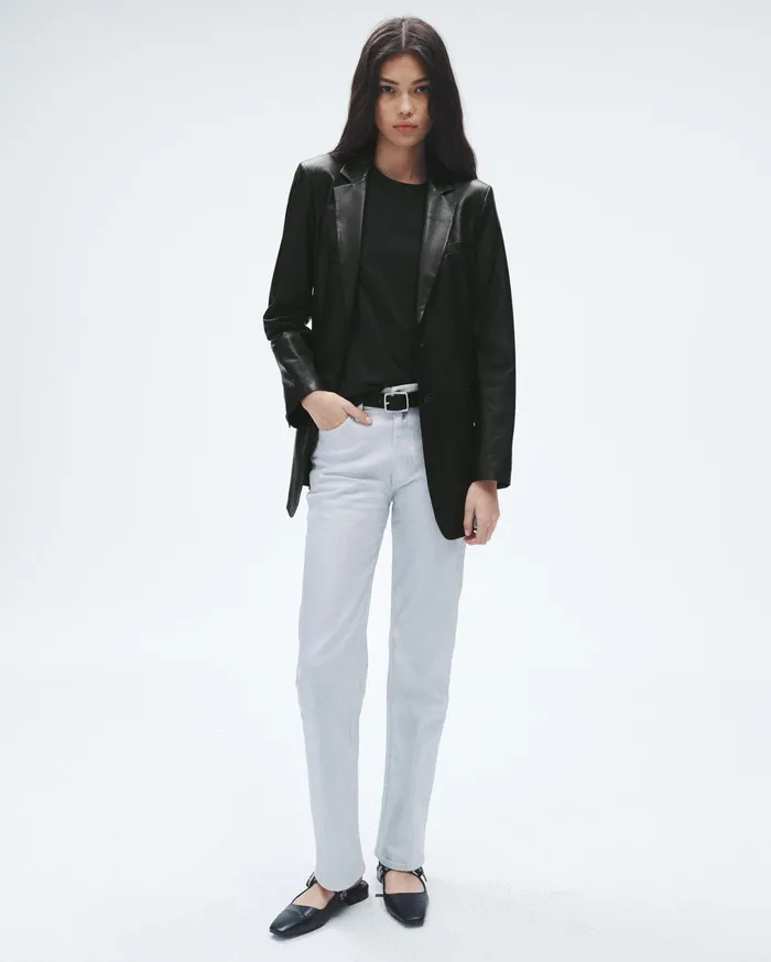 Women Rag and Bone Blazers and Vests Charles Leather Blazer Black