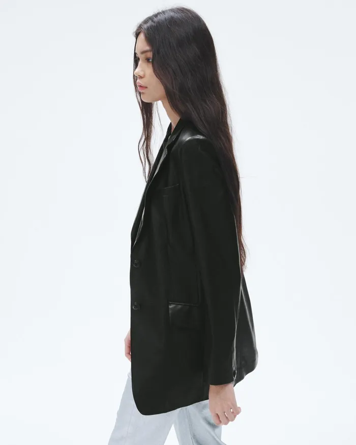 Women Rag and Bone Blazers and Vests Charles Leather Blazer Black