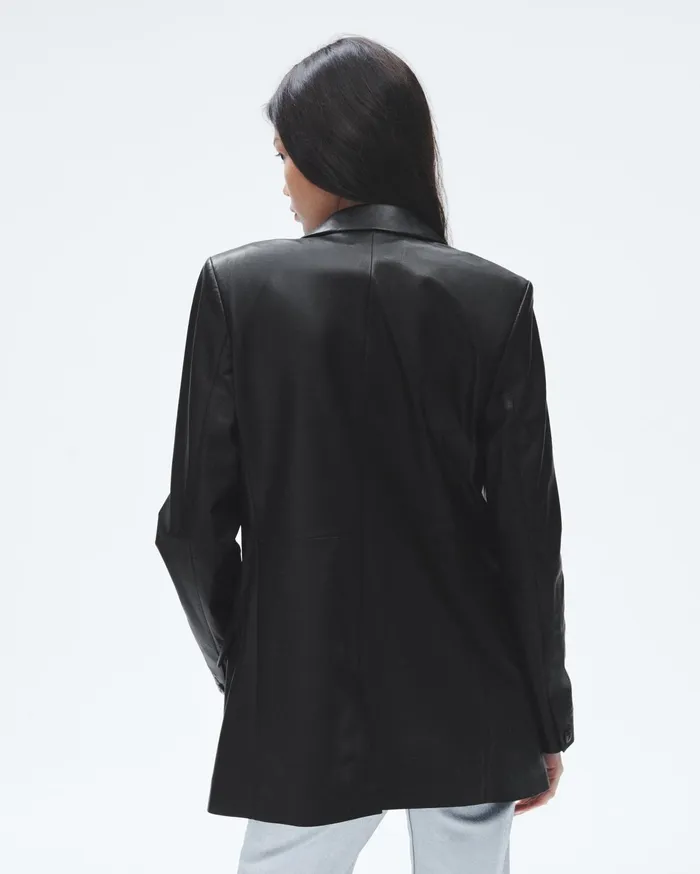 Women Rag and Bone Blazers and Vests Charles Leather Blazer Black