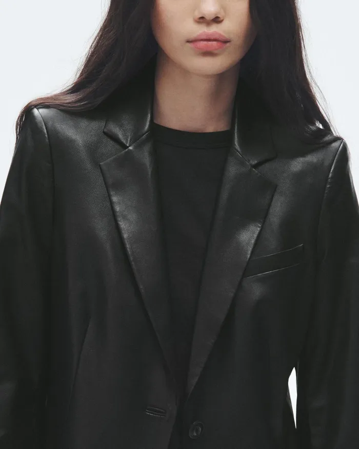 Women Rag and Bone Blazers and Vests Charles Leather Blazer Black