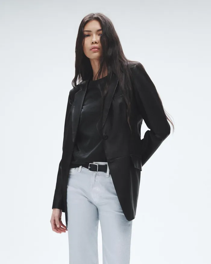 Women Rag and Bone Blazers and Vests Charles Leather Blazer Black