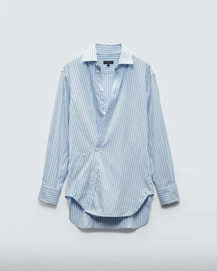 Women Rag and Bone Tops Indiana Striped Cotton Poplin Shirt Cool Blue Stripe Women Rag and Bone Tops Indiana Striped Cotton Poplin Shirt Cool Blue Stripe