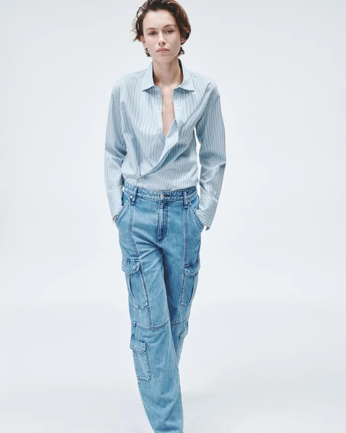Women Rag and Bone Tops Indiana Striped Cotton Poplin Shirt Cool Blue Stripe Women Rag and Bone Tops Indiana Striped Cotton Poplin Shirt Cool Blue Stripe