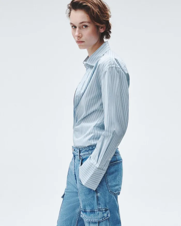 Women Rag and Bone Tops Indiana Striped Cotton Poplin Shirt Cool Blue Stripe Women Rag and Bone Tops Indiana Striped Cotton Poplin Shirt Cool Blue Stripe