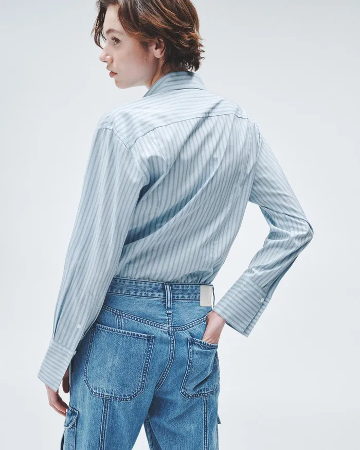 Women Rag and Bone Tops Indiana Striped Cotton Poplin Shirt Cool Blue Stripe Women Rag and Bone Tops Indiana Striped Cotton Poplin Shirt Cool Blue Stripe