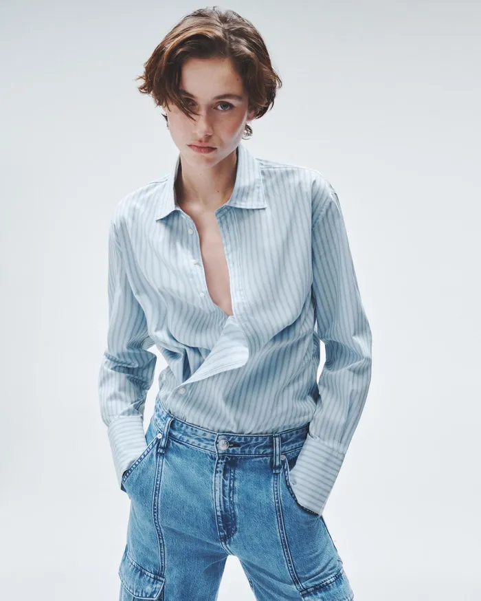 Women Rag and Bone Tops Indiana Striped Cotton Poplin Shirt Cool Blue Stripe Women Rag and Bone Tops Indiana Striped Cotton Poplin Shirt Cool Blue Stripe