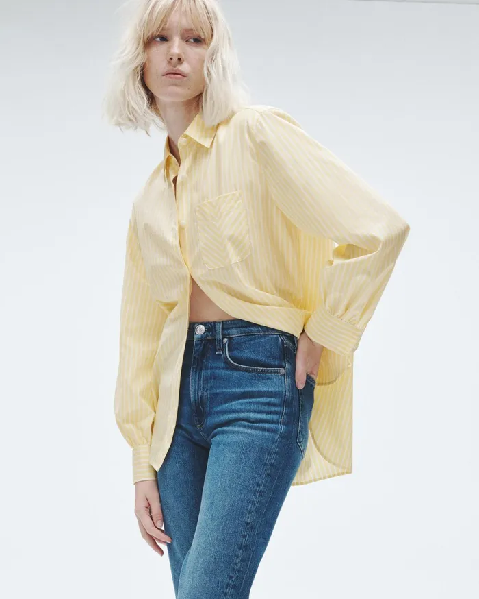 Women Rag and Bone Tops Maxine Cotton Poplin Shirt Yellow Stripe