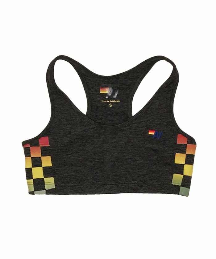 Women RAINBOW CHECK SPORTS BRA 8211 CHARCOAL Aviator Nation SportsBras