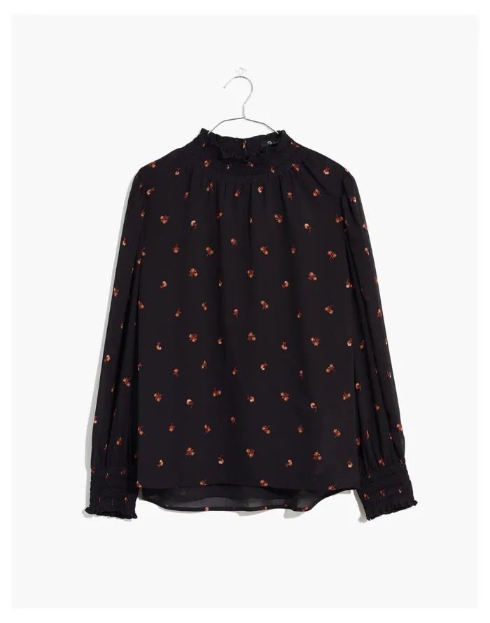 Women Resourced Georgette Smocked Mockneck Top In Amie Floral True Black Madewell Tops and Shirts Women Resourced Georgette Smocked Mockneck Top In Amie Floral True Black Madewell Tops and Shirts