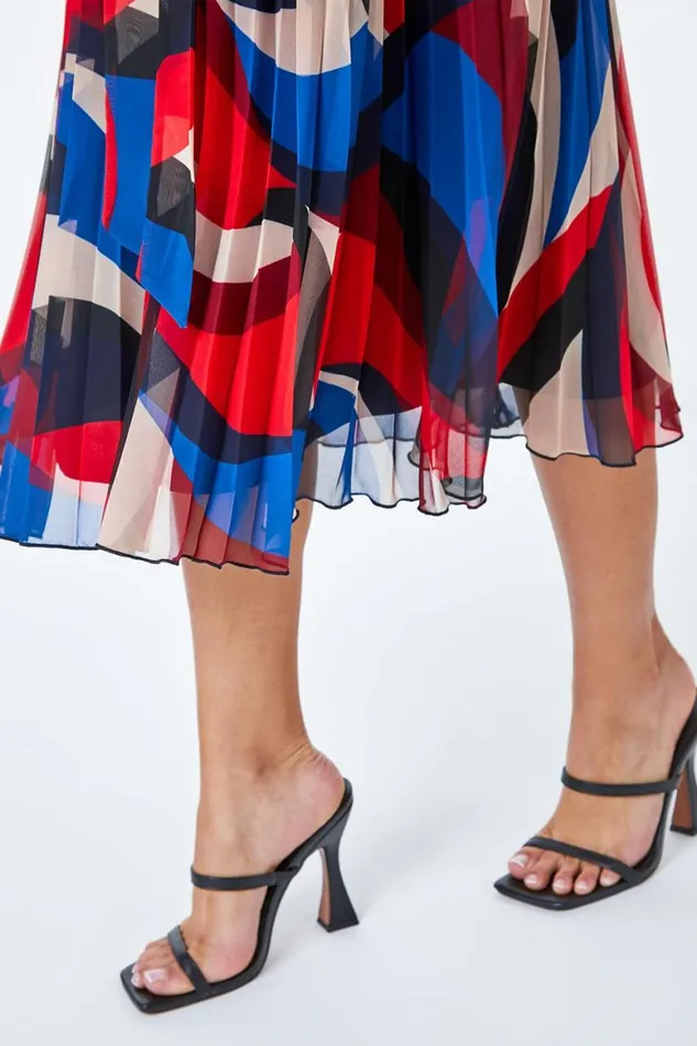 Women Red Petite Pleated Print Midi Dress Roman Dresses