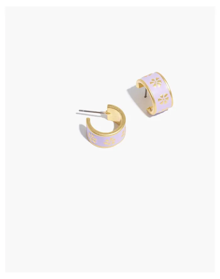 Women Retro Daisy Enamel Huggie Hoop Earrings Distant Lavender Madewell Earrings
