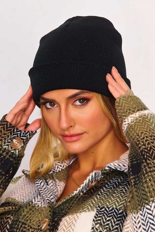 Women Ribbed Beanie Hat In Black Black Brentiny Paris Beanie