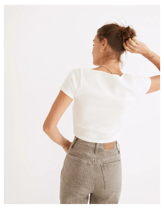 Women Ribbed Henley High Crop Tee Lighthouse Madewell Tees Women Ribbed Henley High Crop Tee Lighthouse Madewell Tees