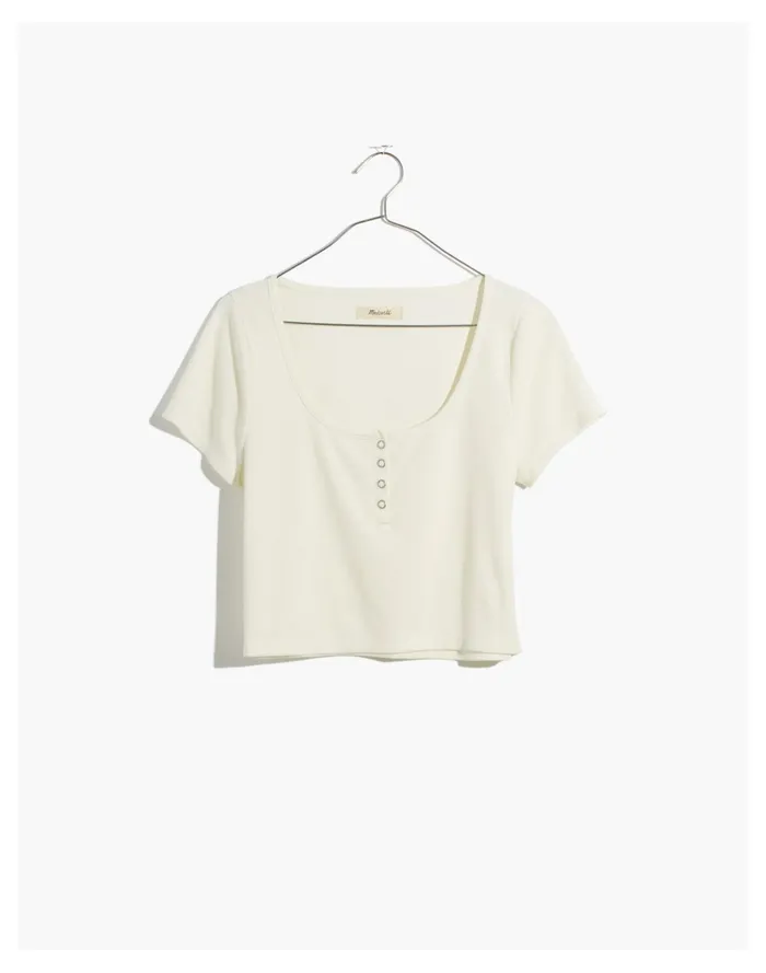 Women Ribbed Henley High Crop Tee Lighthouse Madewell Tees Women Ribbed Henley High Crop Tee Lighthouse Madewell Tees