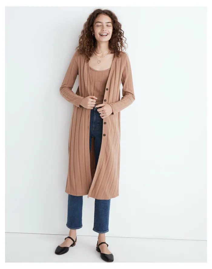 Women Ribbed Sweater Knit Maxi Cardigan Faded Earth Madewell Sweaters