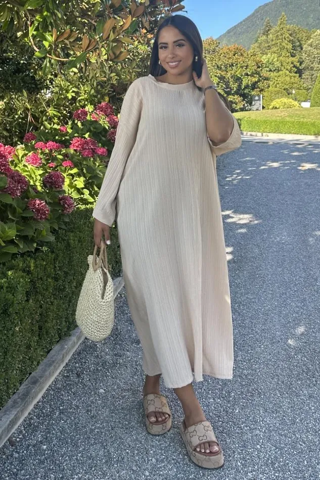 Women Robe Beige Longue Couture En Relief Beige Brentiny Paris Short Dresses