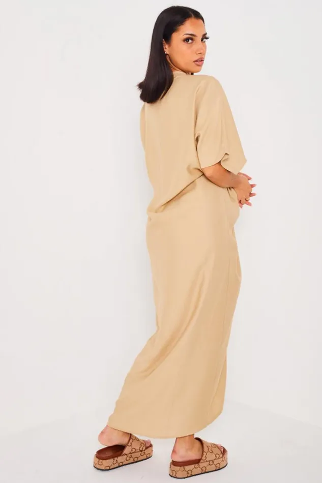 Women Robe Beige Noeud Manche Courte Longue Beige Brentiny Paris Short Dresses Women Robe Beige Noeud Manche Courte Longue Beige Brentiny Paris Short Dresses
