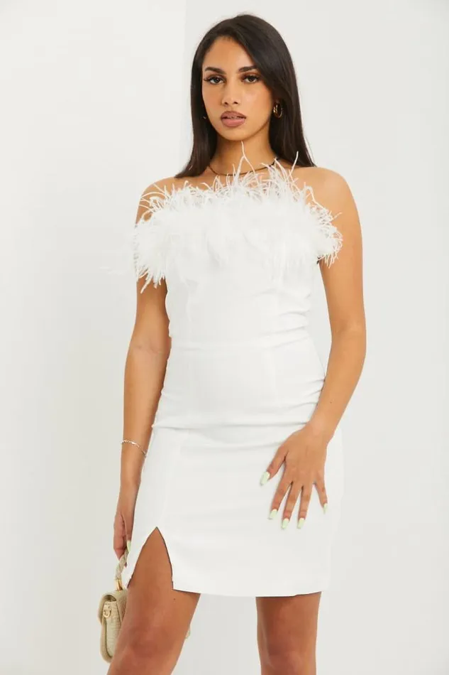 Women Robe Blanche Bustier Plumes White Brentiny Paris Ceremonial Outfits