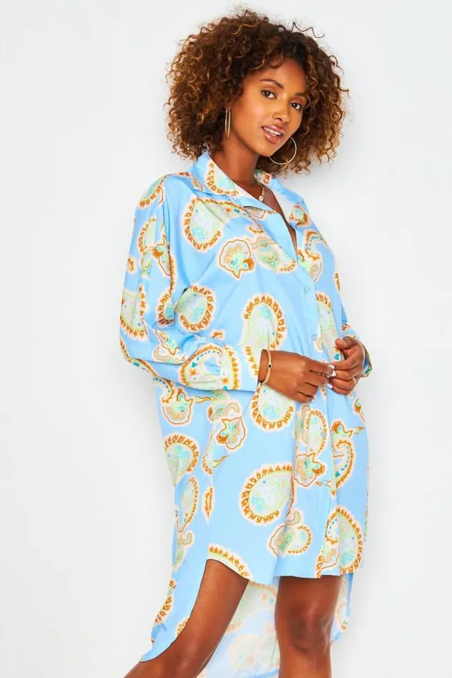 Women Robe Chemise Bleue Imprim Paisley Cachemire Blue Brentiny Paris Shirts and Blouses Women Robe Chemise Bleue Imprim Paisley Cachemire Blue Brentiny Paris Shirts and Blouses