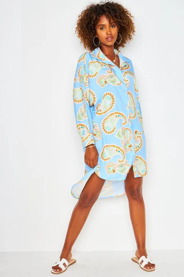 Women Robe Chemise Bleue Imprim Paisley Cachemire Blue Brentiny Paris Shirts and Blouses Women Robe Chemise Bleue Imprim Paisley Cachemire Blue Brentiny Paris Shirts and Blouses