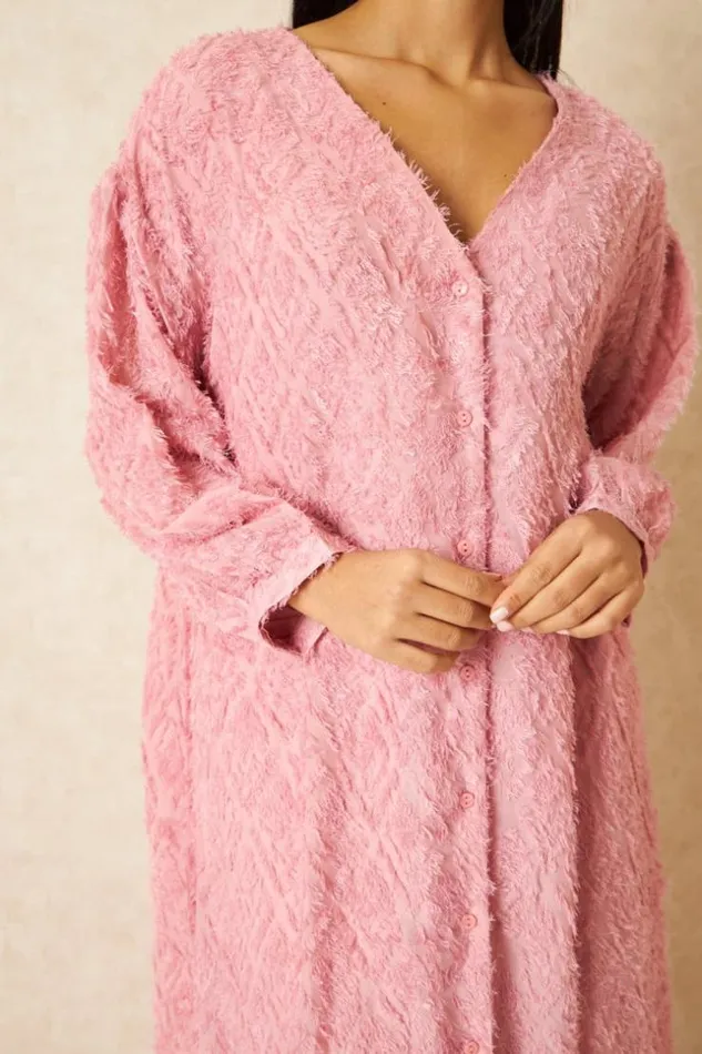 Women Robe Gilet Longue Duveteuse Rose Pink Brentiny Paris Cardigans