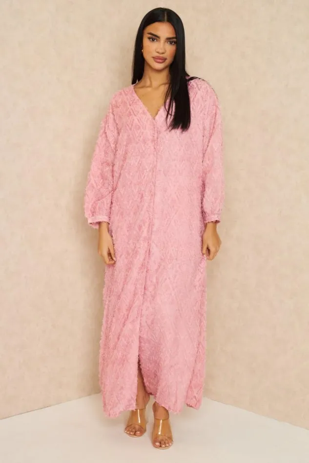 Women Robe Gilet Longue Duveteuse Rose Pink Brentiny Paris Cardigans