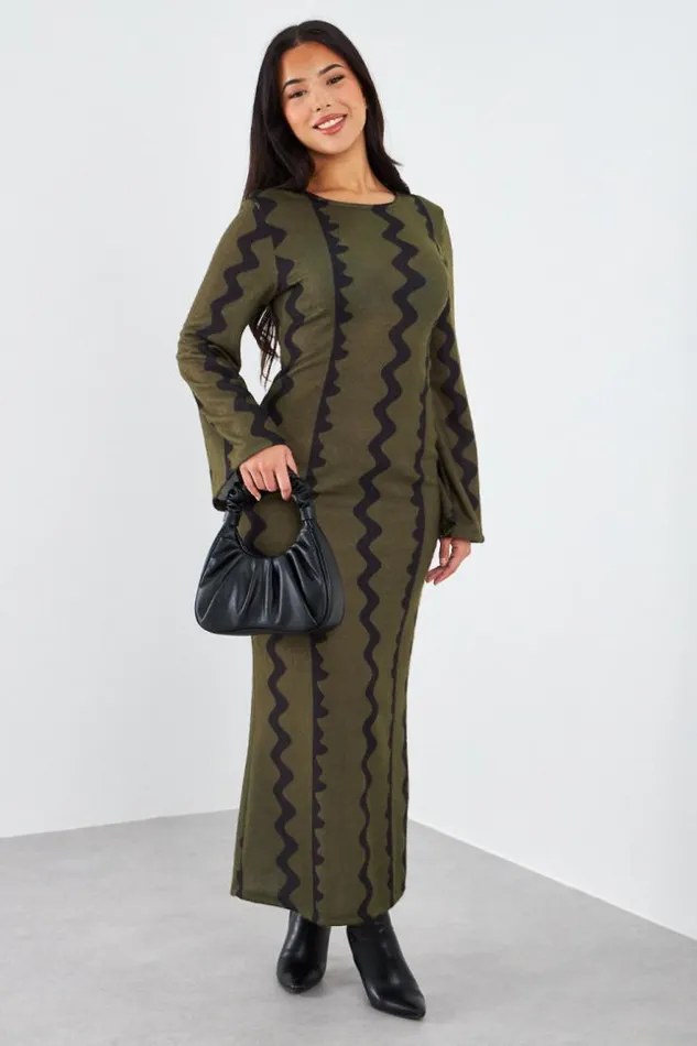 Women Robe Longue Kaki Et Noire Vagues Khaki Brentiny Paris Short Dresses