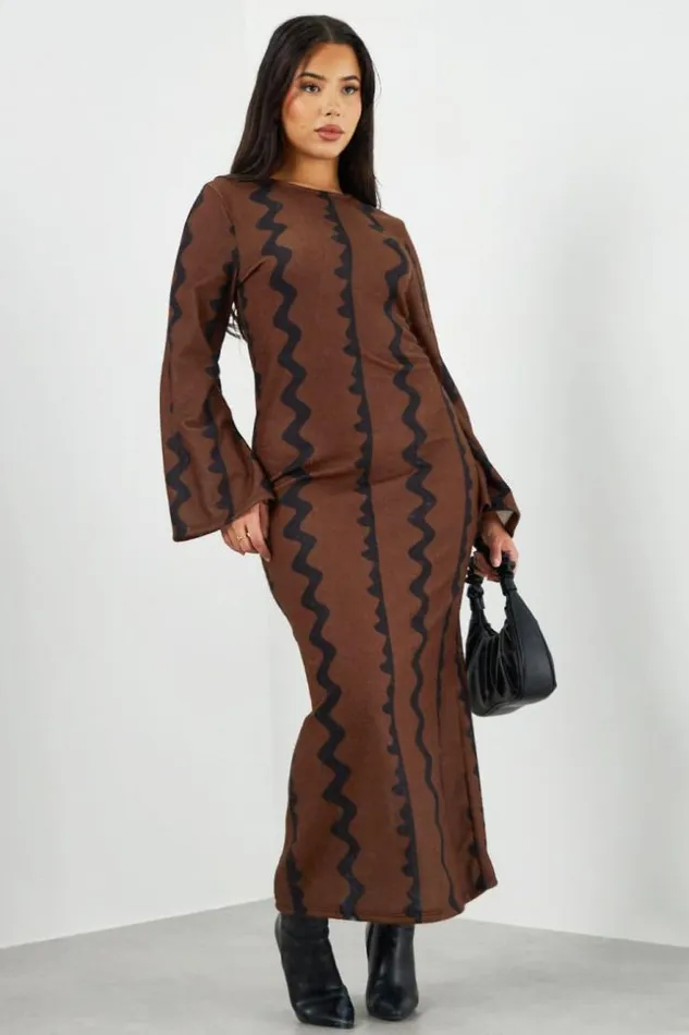 Women Robe Longue Maron Et Noire Vagues Brown Brentiny Paris Short Dresses