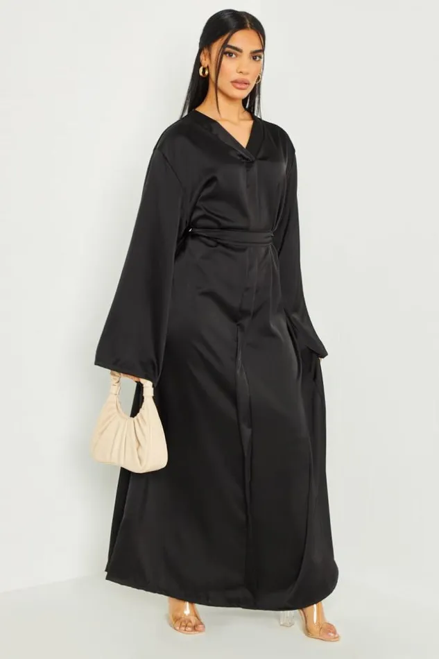 Women Robe Longue Satine Ceinture Noire Black Brentiny Paris Ceremonial Outfits Women Robe Longue Satine Ceinture Noire Black Brentiny Paris Ceremonial Outfits