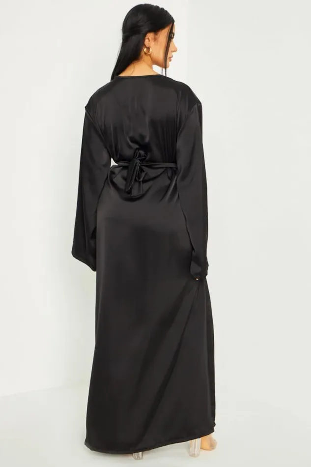 Women Robe Longue Satine Ceinture Noire Black Brentiny Paris Ceremonial Outfits Women Robe Longue Satine Ceinture Noire Black Brentiny Paris Ceremonial Outfits