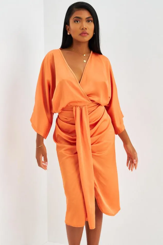 Women Robe MiLongue Orange Satine Et Drape Orange Brentiny Paris Satin Dresses