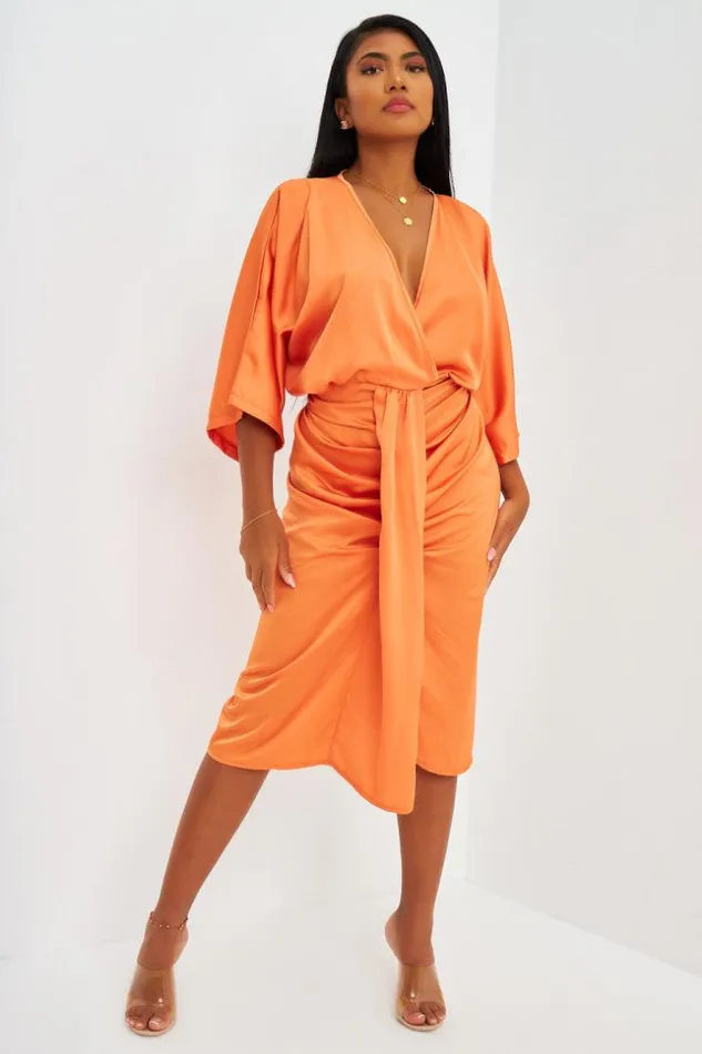 Women Robe MiLongue Orange Satine Et Drape Orange Brentiny Paris Satin Dresses Women Robe MiLongue Orange Satine Et Drape Orange Brentiny Paris Satin Dresses