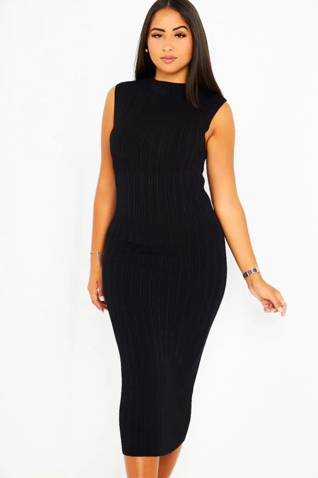 Women Robe Noire Coupe Droite Col Montant Black Brentiny Paris Short Dresses