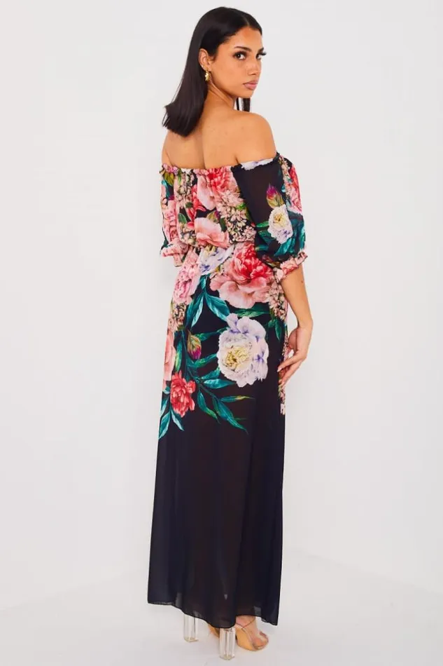 Women Robe Noire Longue En Voile Fleur Black Brentiny Paris Short Dresses