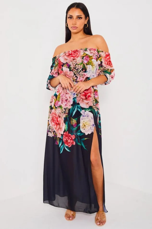 Women Robe Noire Longue En Voile Fleur Black Brentiny Paris Short Dresses
