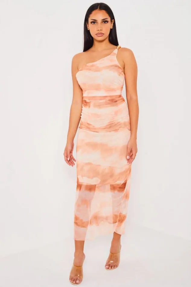 Women Robe Orange One Shoulder En Voile Orange Brentiny Paris Short Dresses