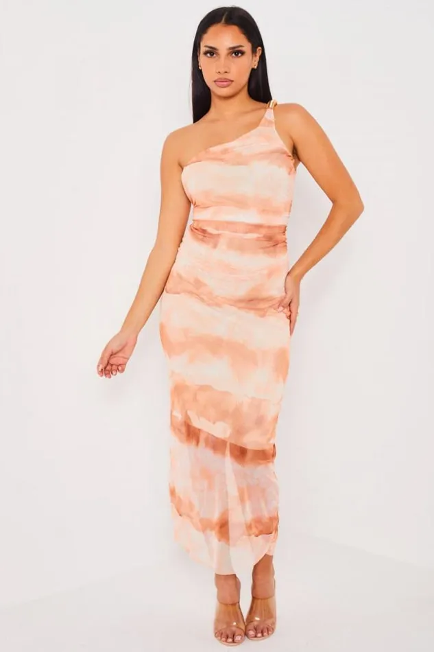 Women Robe Orange One Shoulder En Voile Orange Brentiny Paris Short Dresses