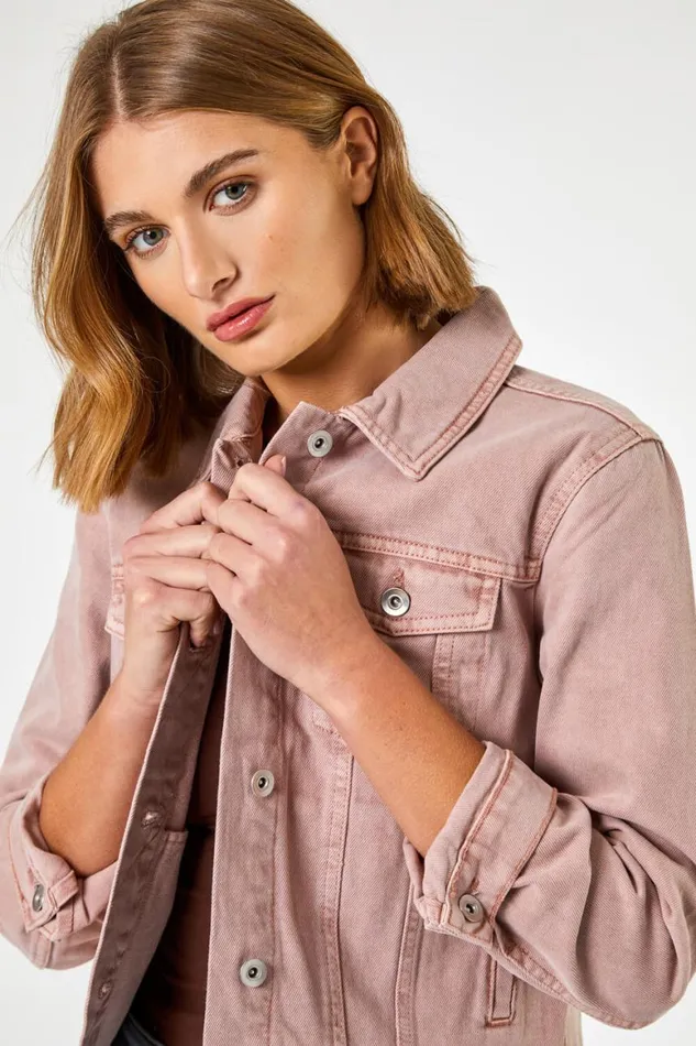 Women Rose Classic Cotton Denim Jacket Roman Occasionwear