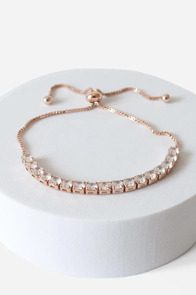 Women Rose Gold Adjustable Slider Tennis Bracelet Roman Jewellery