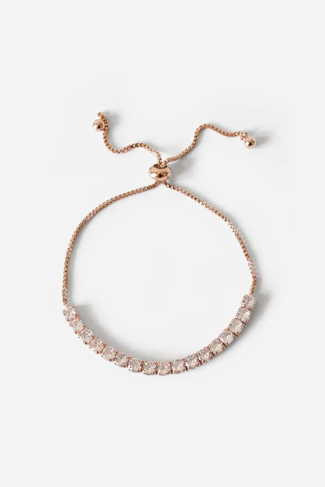 Women Rose Gold Adjustable Slider Tennis Bracelet Roman Jewellery
