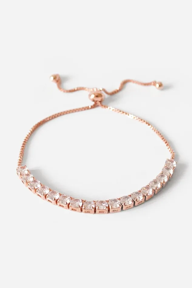 Women Rose Gold Adjustable Slider Tennis Bracelet Roman Jewellery