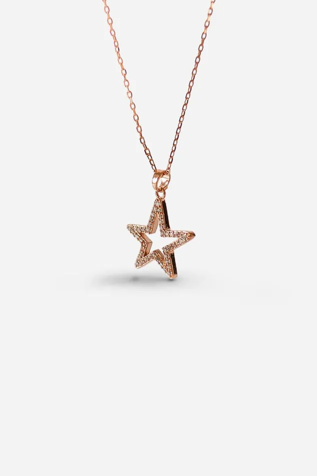 Women Rose Gold Cubuic Zirconia Star Necklace Roman Jewellery