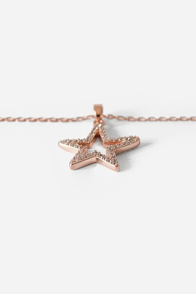 Women Rose Gold Cubuic Zirconia Star Necklace Roman Jewellery