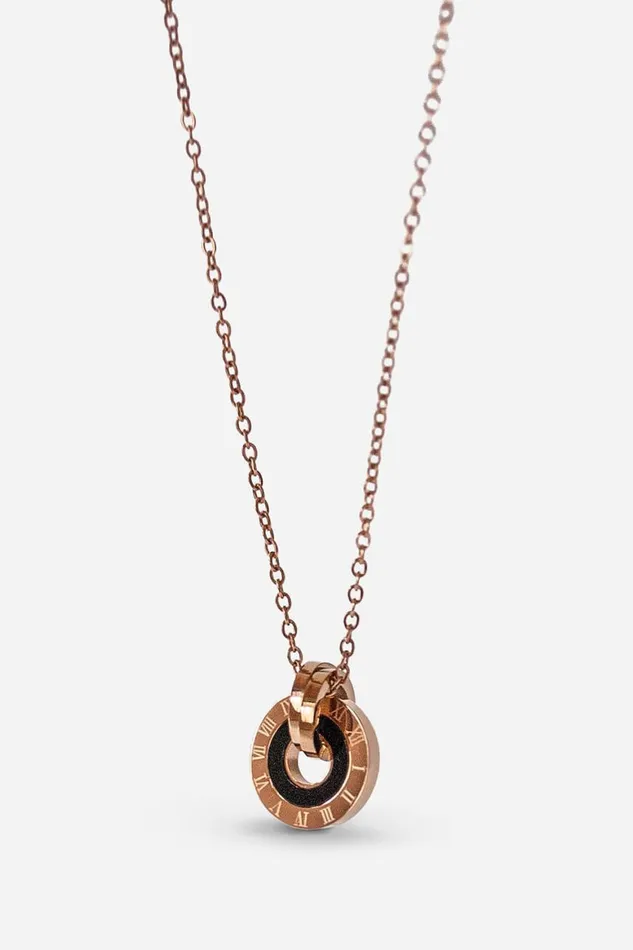 Women Rose Gold Stainless Steel Chunky Hoop Pendant Necklace Roman Jewellery